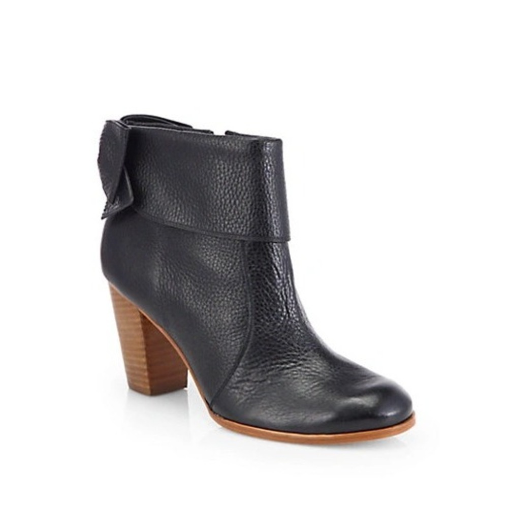 Kate Spade Lanise Bow Pebbled Leather Ankle Boot‎ Womens 7 Black Preppy Coquette